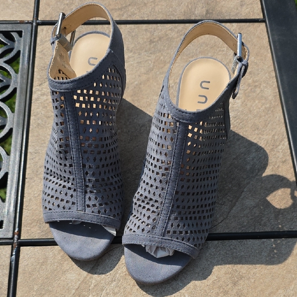 Unisa Blue Sandals with Chunky Heel and Perforated Design